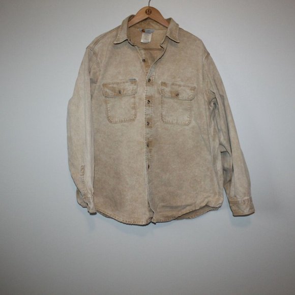Vintage Carhartt Button Up Canvas Denim Work Shirt Tan ASU226 Size XL H12874 - Picture 6 of 8